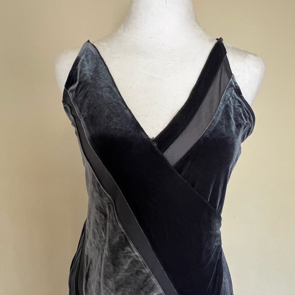 FREE PEOPLE Charcoal Gray Spliced Stretch Velvet Slip Maxi Dress - Picture 5 of 10